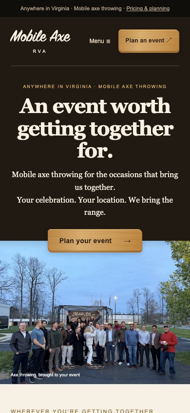Mobile Axe RVA website mobile screenshot